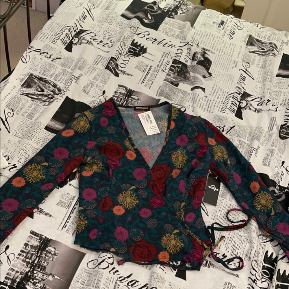 American Apparel Crepe Floral Wrap Top